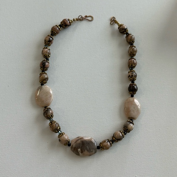 Polished Artisan Stone Necklace Sunstone Moonstone Agate 18” - Picture 2 of 6